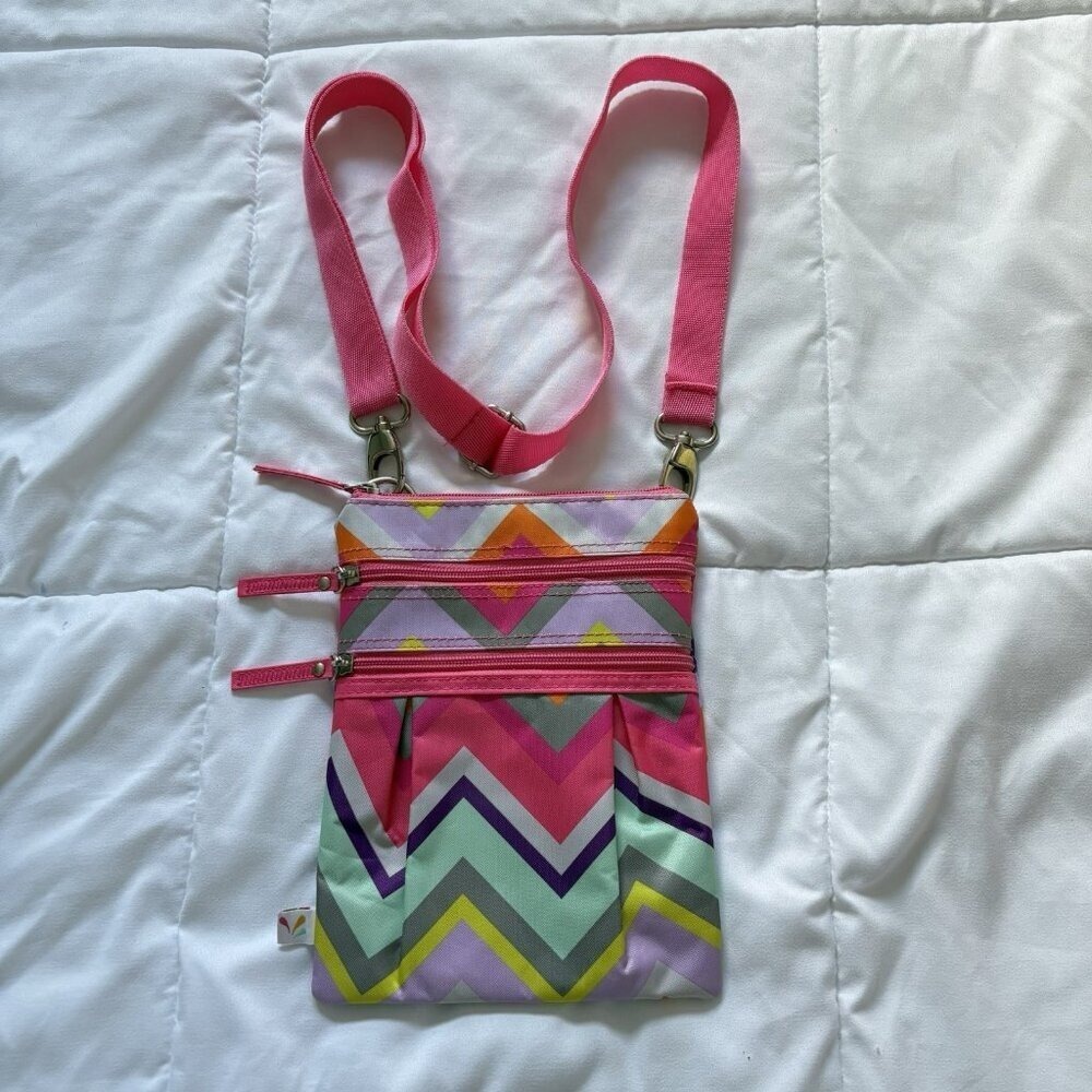 All‎ For Color Womens Striped Crossbody Bag Adjustable Strap Pink Blue Zipper